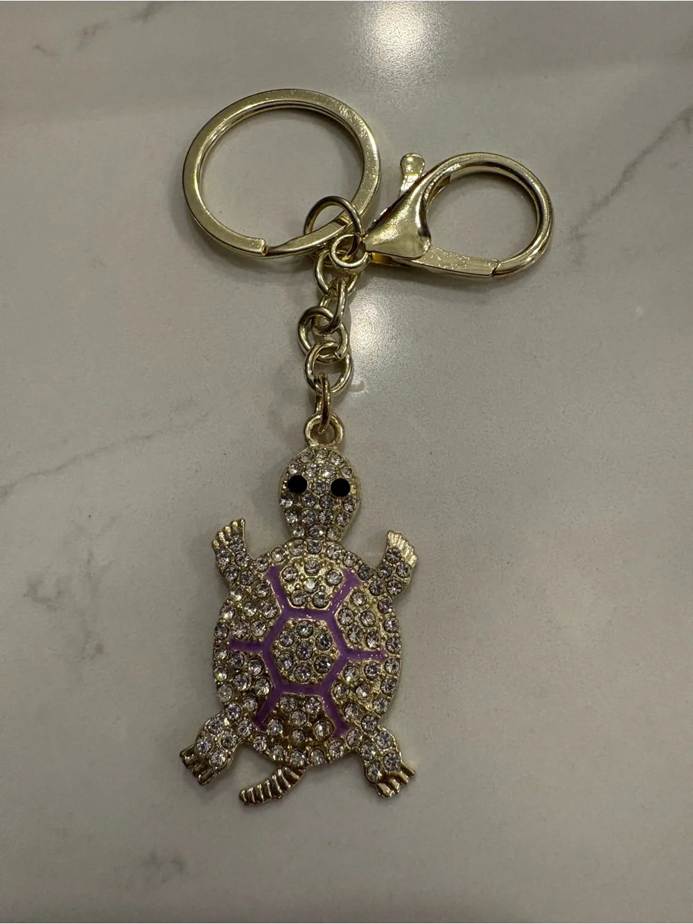 Rhinestone Turtle Keychain Charm - Purple Accent